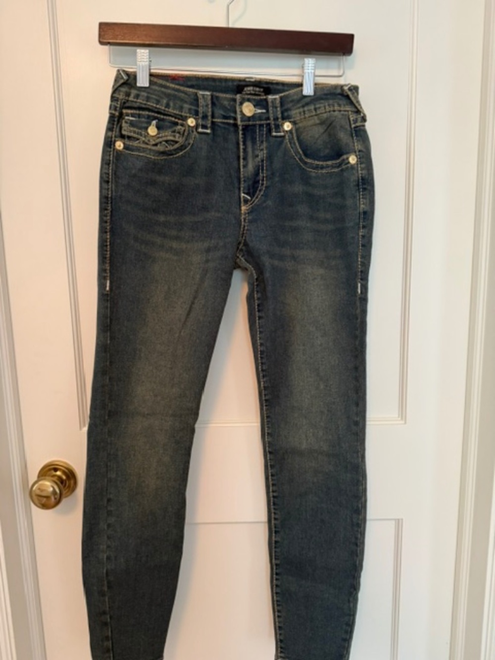 True Religion "Jennie Curvy" Mid-Rise Super Skinny Jeans in Dark Indigo